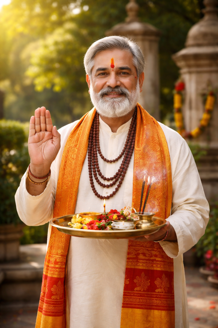 panditji in the temple garden